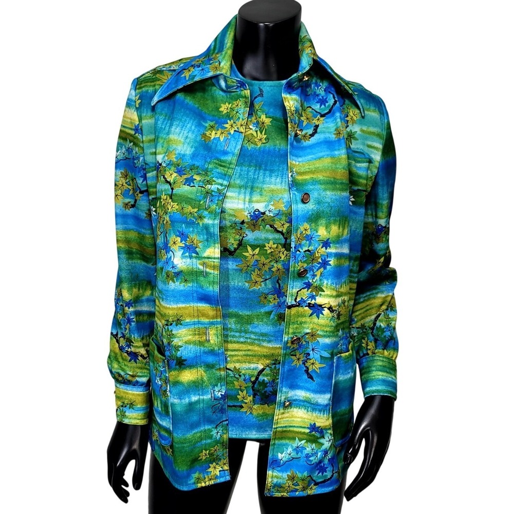 Vintage Suits Galore 70s Psychedelic Leaf Print 2 Piece Leisure Suit Set Top